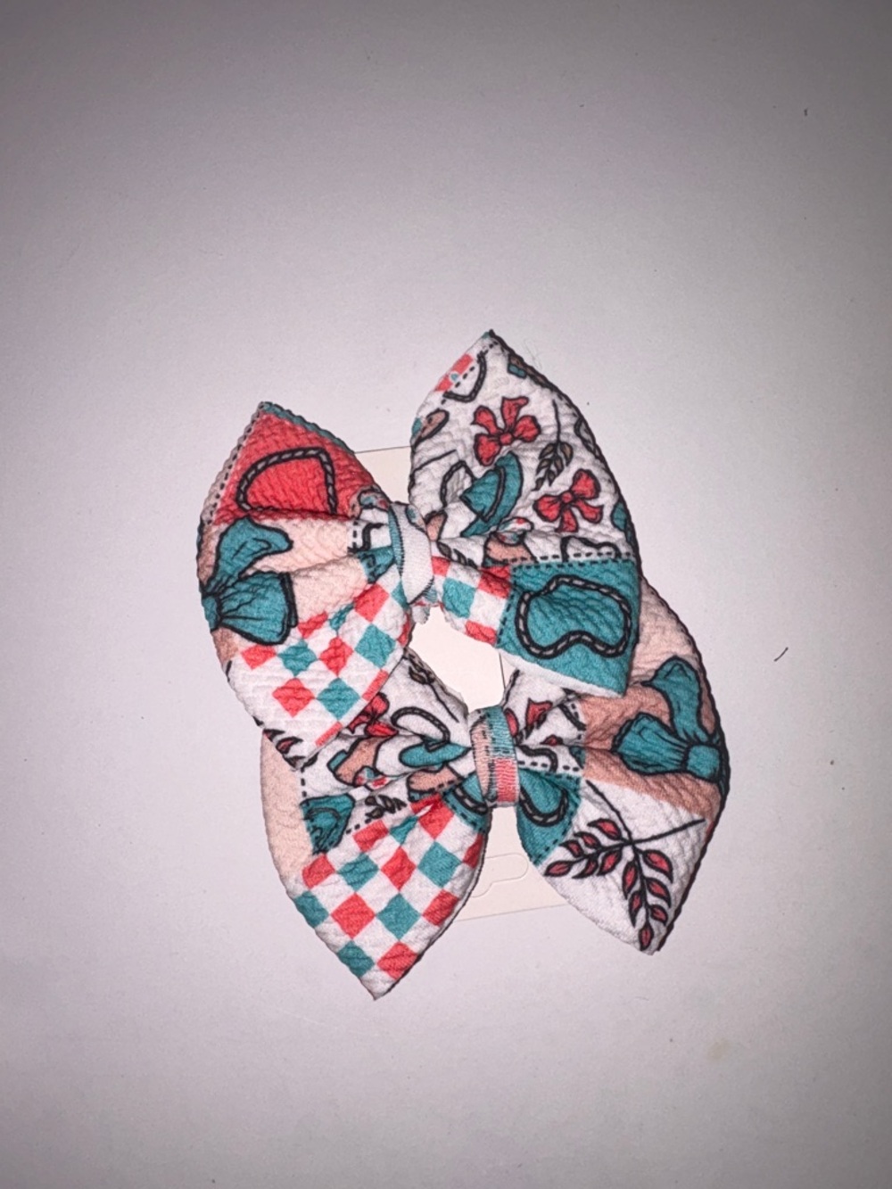 Kids Floral & Plaid Turquoise-Pink Bow Piggie set